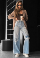 Kalhoty džínové  wide leg z przetarciami No One Asked modré