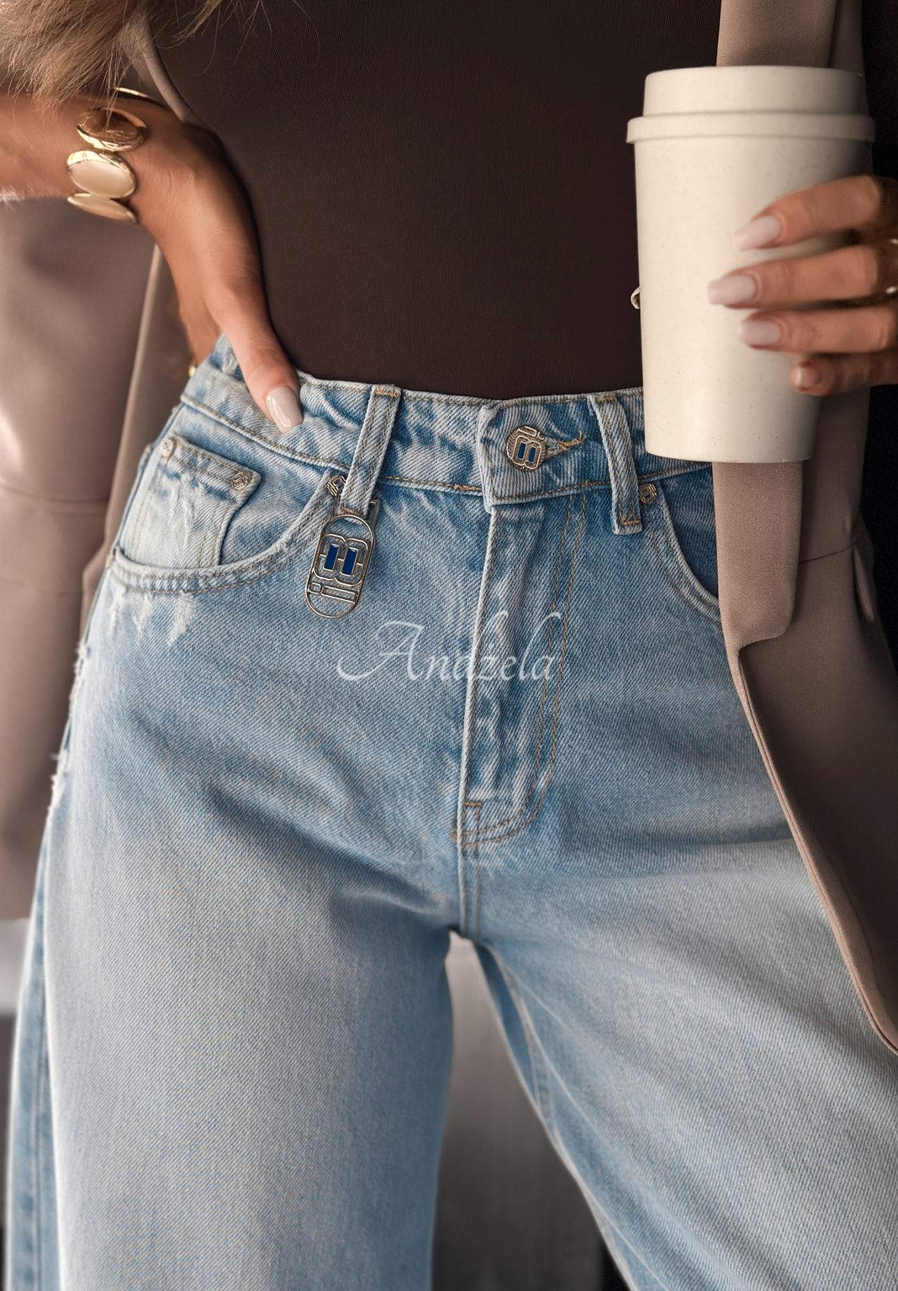 Džíny wide leg s oděrkami No One Asked modré