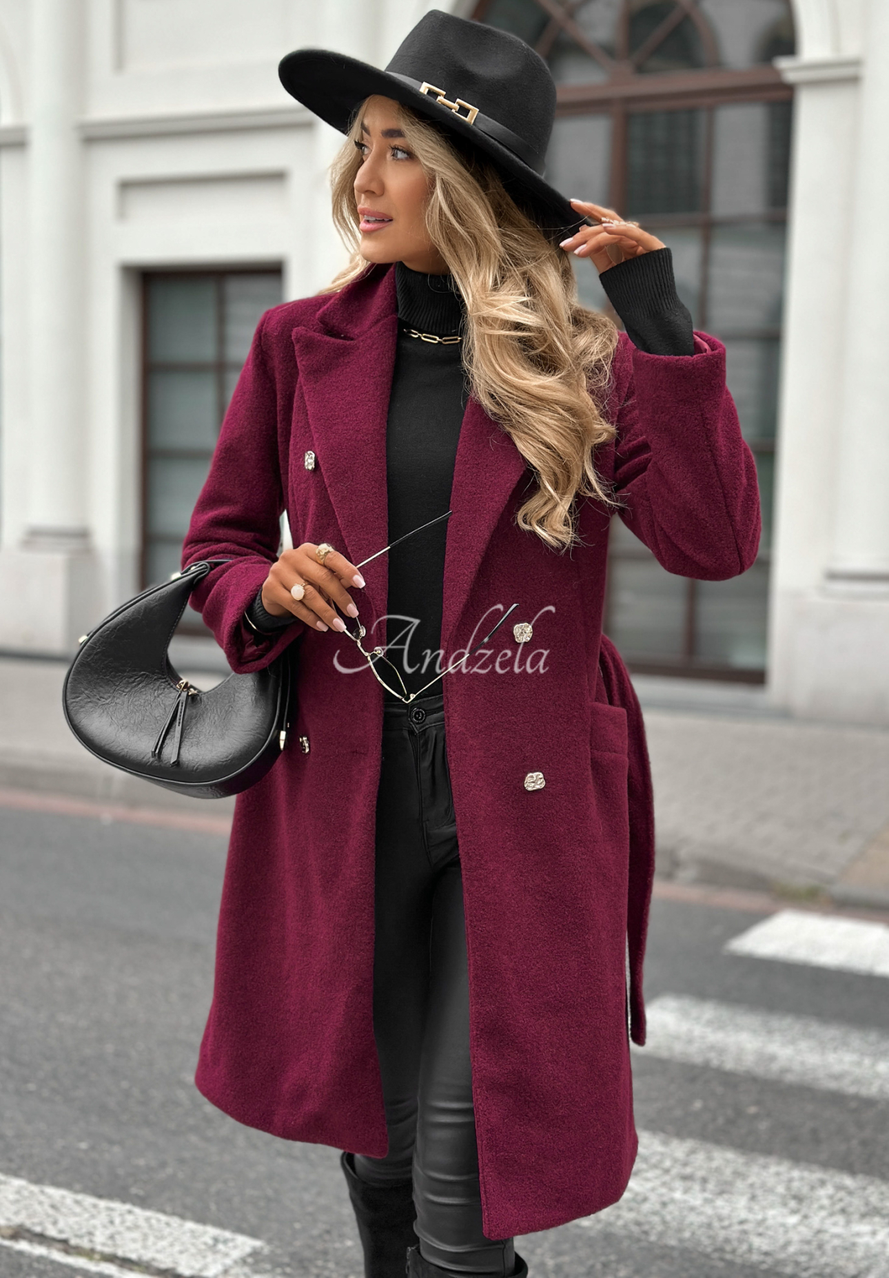Bouclé kabát s knoflíky Arrington Park vínový