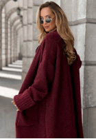 Dlouhý Kardigan oversize s kapsami Marbelio vínový