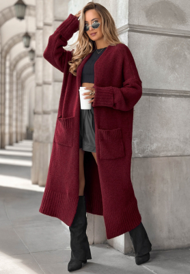 Dlouhý Kardigan oversize s kapsami Marbelio vínový