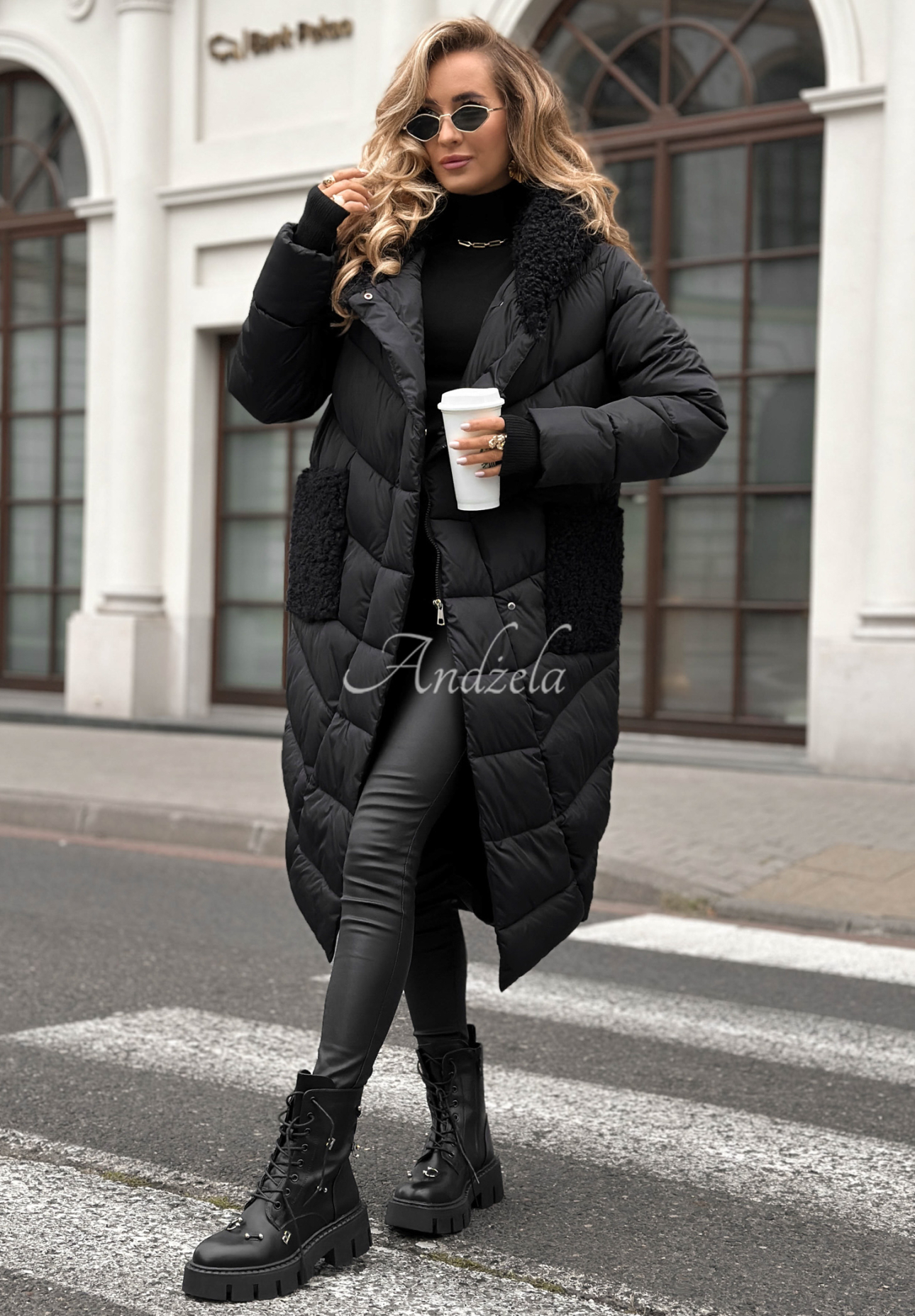Dlouhá prošívaná bunda s kožíškem Long Cold Winter černá