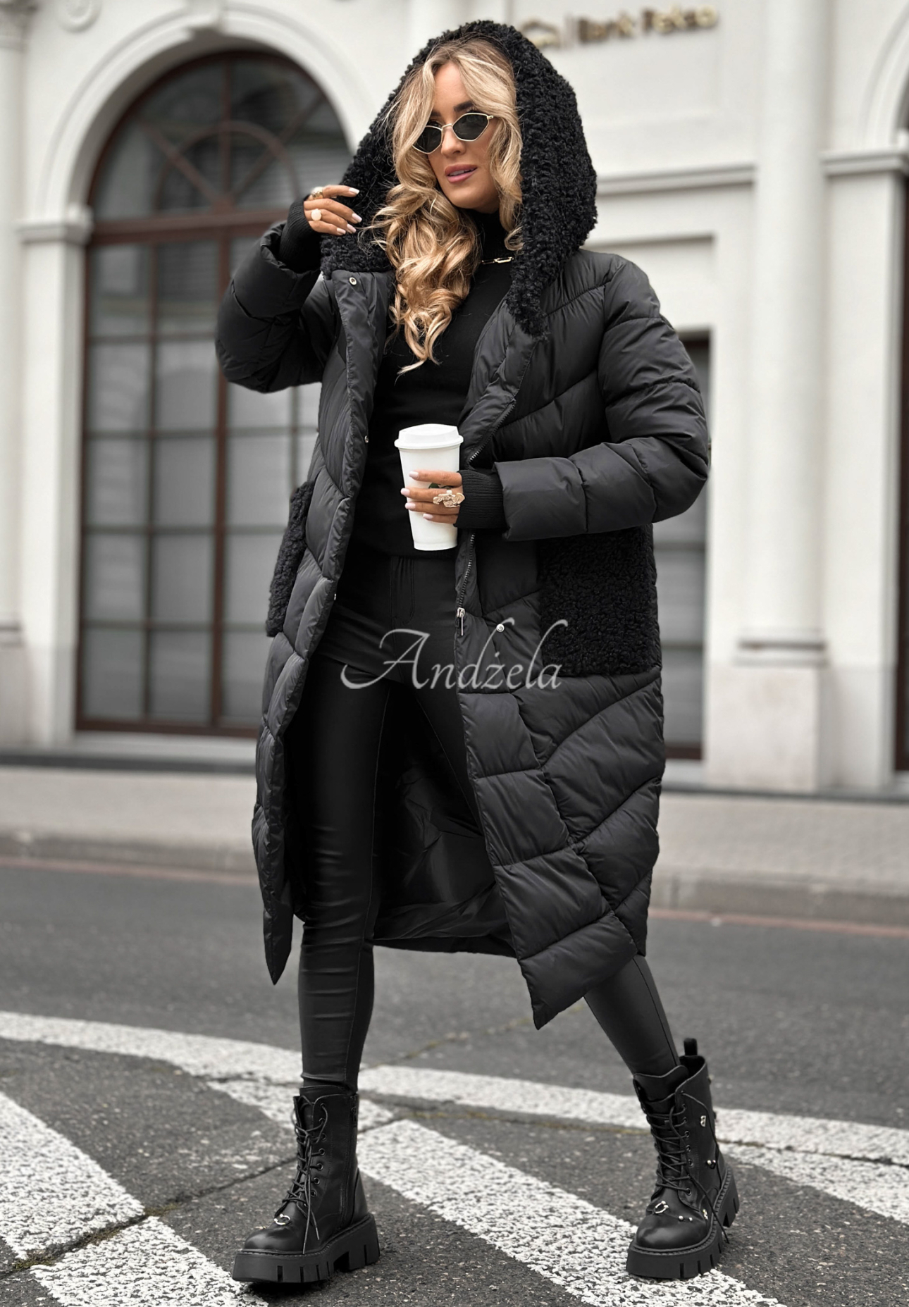 Dlouhá prošívaná bunda s kožíškem Long Cold Winter černá