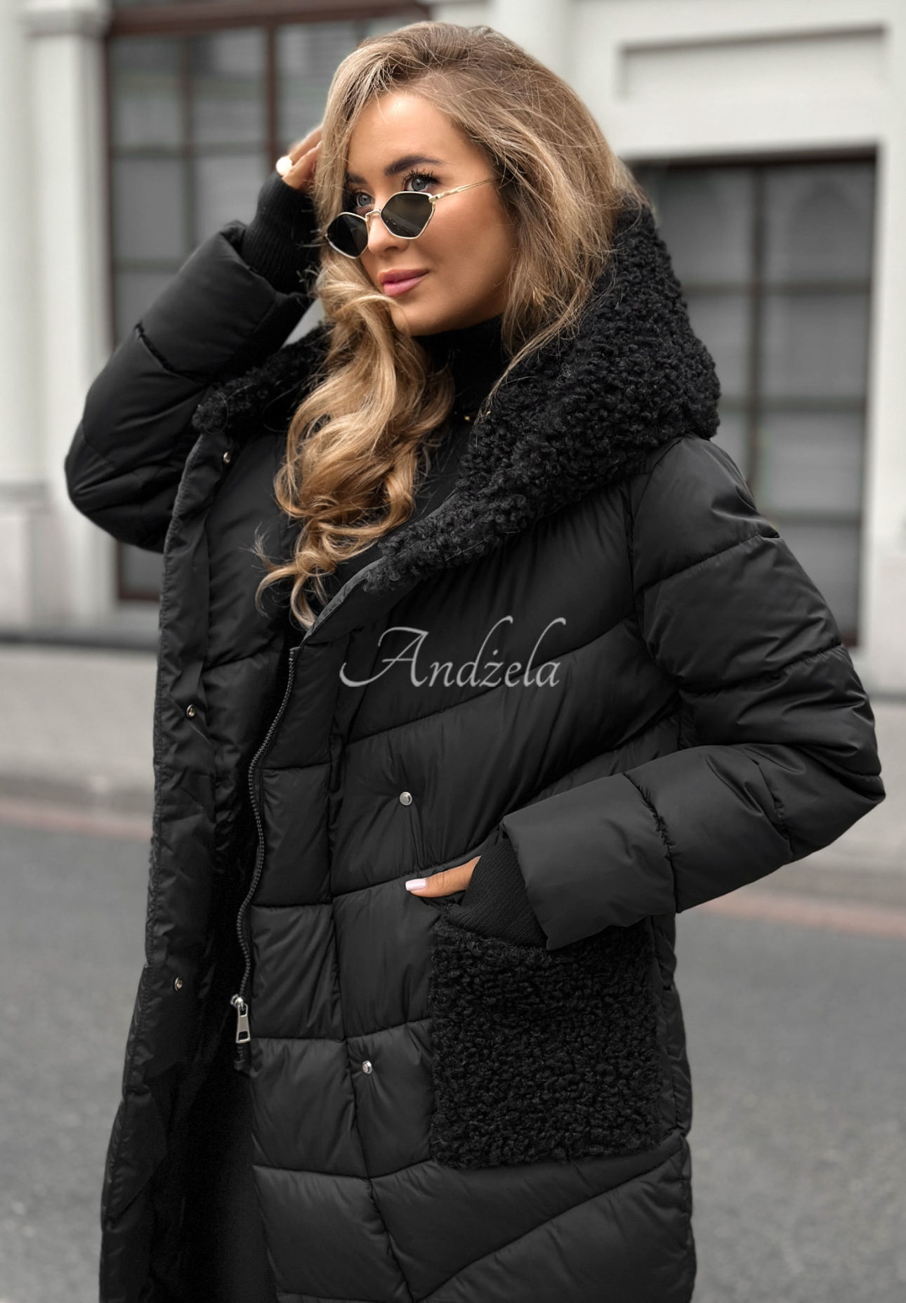 Dlouhá prošívaná bunda s kožíškem Long Cold Winter černá
