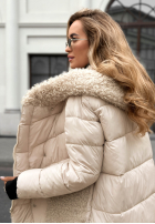 Długa Prošívaná Bunda z kożuszkiem Long, Cold Winter béžová