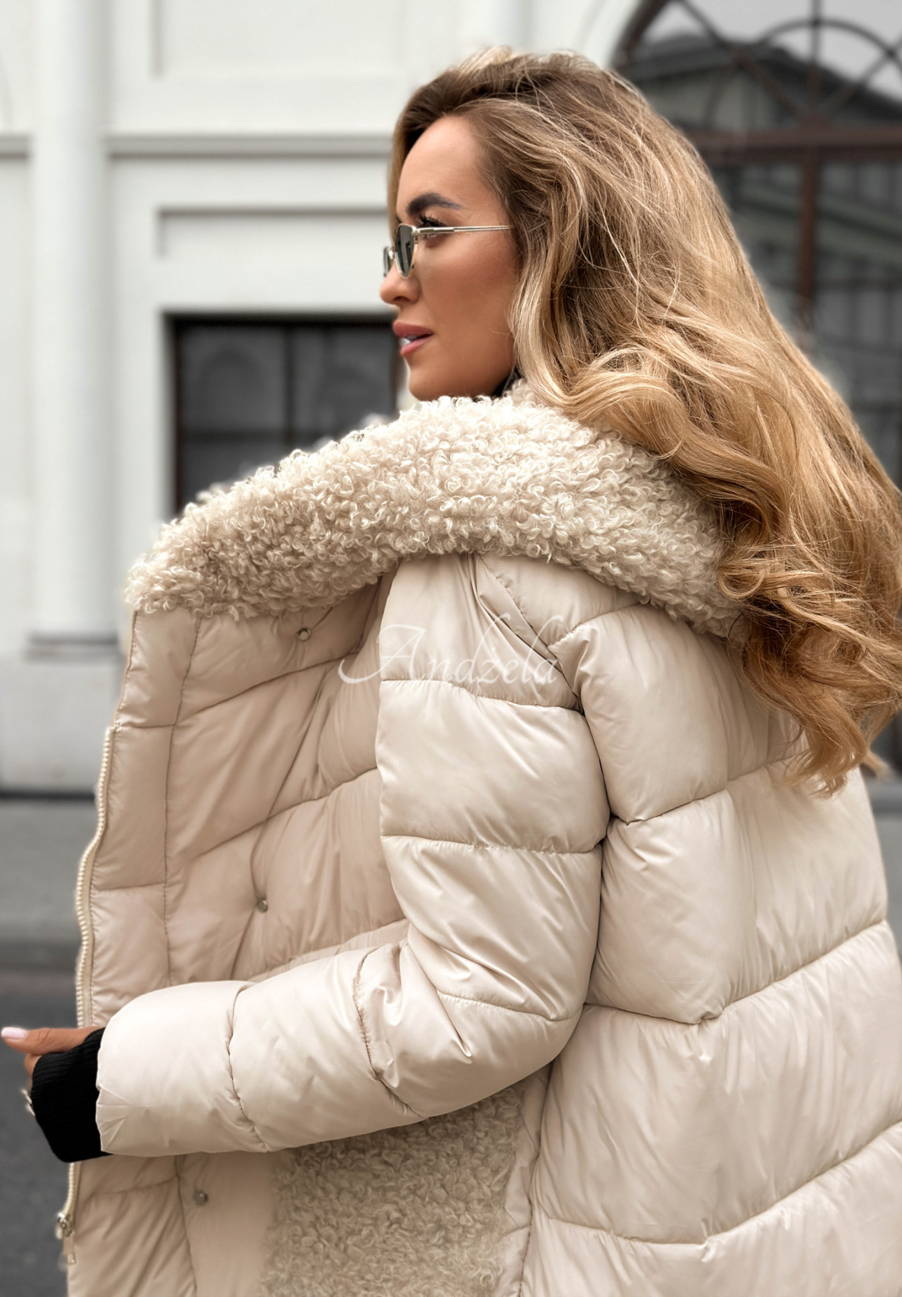 Dlouhá prošívaná bunda s kožíškem Long Cold Winter béžová