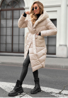 Dlouhá prošívaná bunda s kožíškem Long Cold Winter béžová
