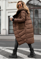 Długa Prošívaná Bunda z kożuszkiem Long, Cold Winter čokoládová