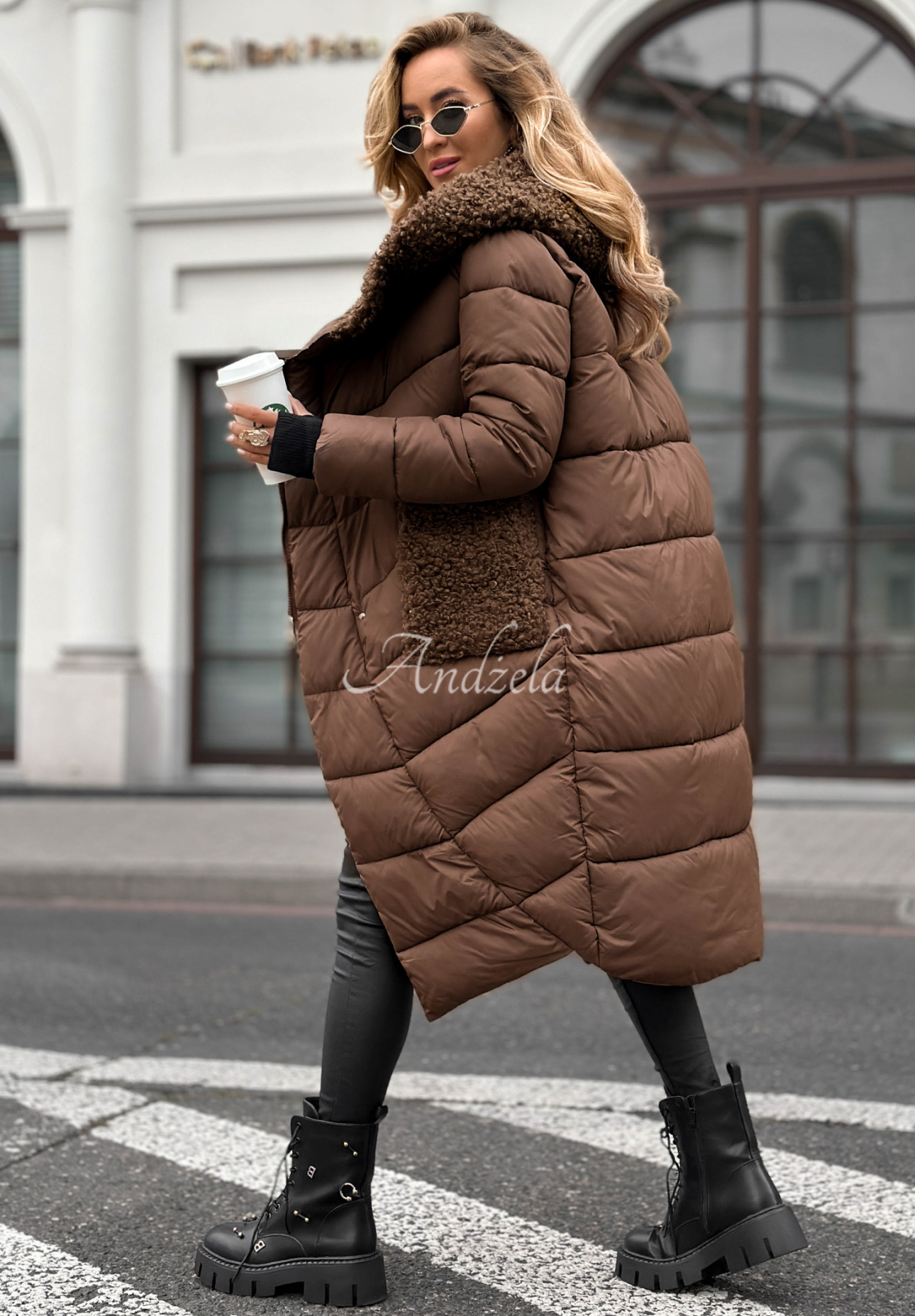 Dlouhá prošívaná bunda s kožíškem Long Cold Winter čokoládová