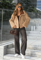 Krátká zamszowa Bunda z kożuszkiem Maple Park čokoládová