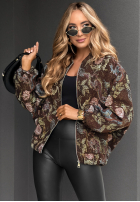 Žakárová bomber bunda se vzory Dreamy Roses čokoládová