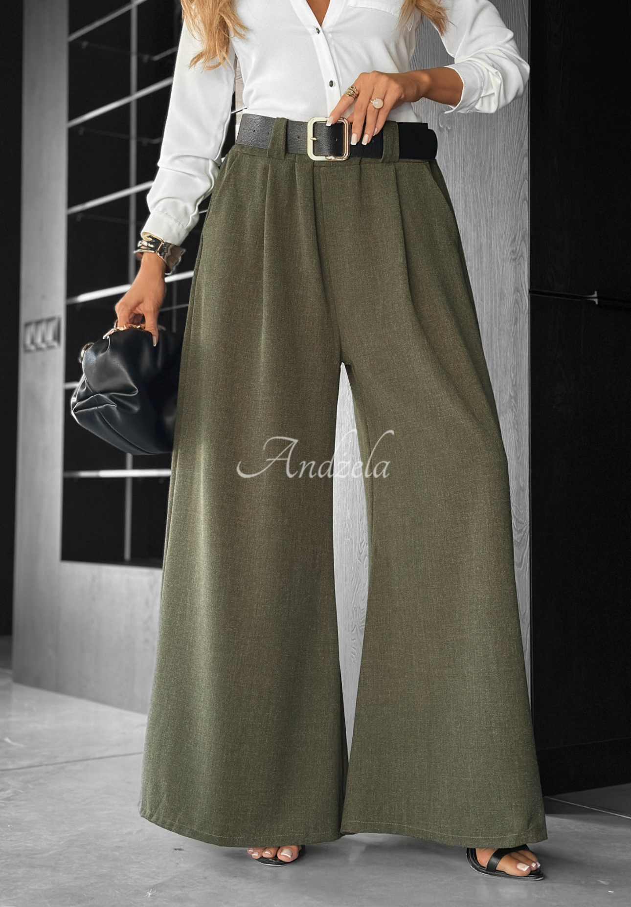 Látkové kalhoty wide leg Need Coffee khaki