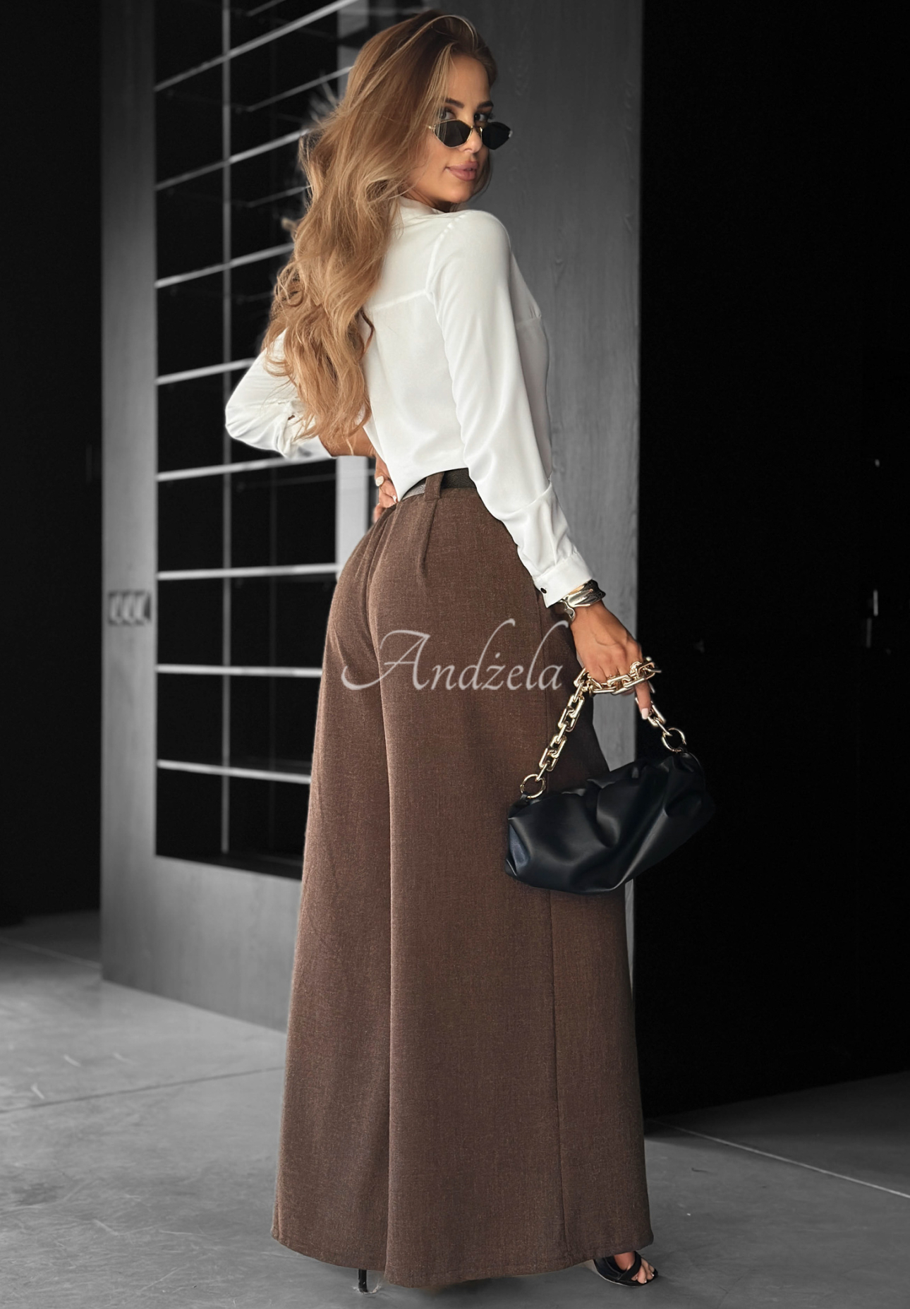 Látkové kalhoty wide leg Need Coffee čokoládové