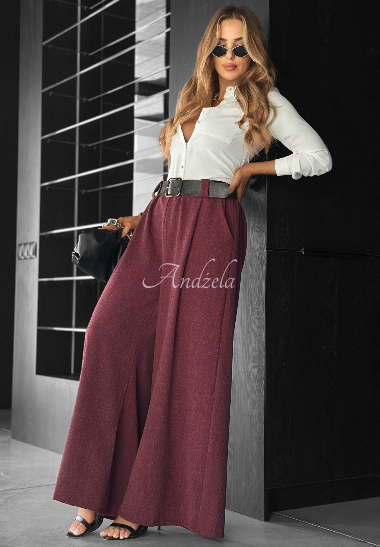 Látkové kalhoty wide leg Need Coffee bordové