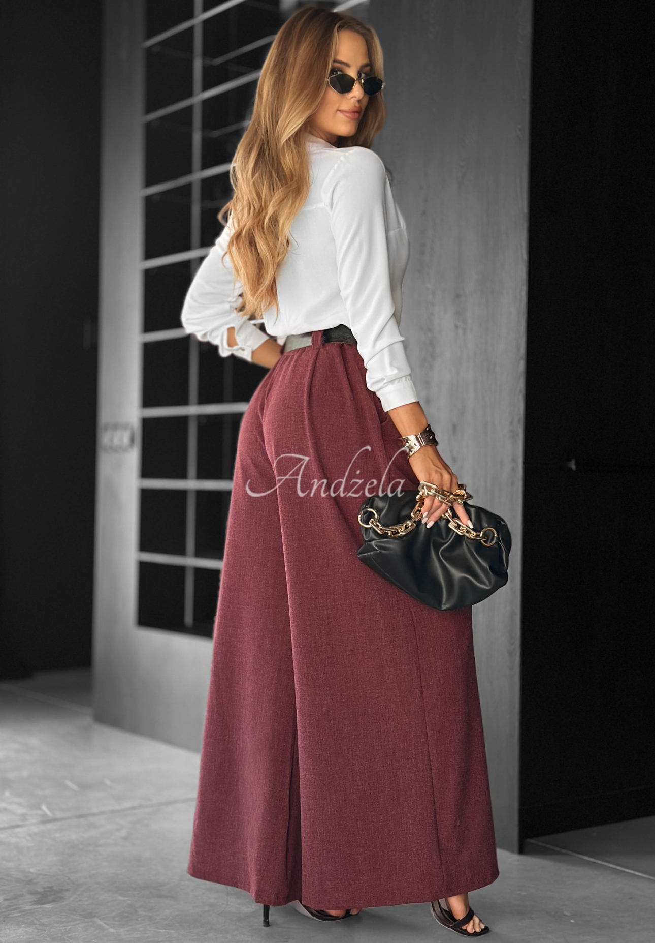 Látkové kalhoty wide leg Need Coffee bordové