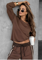 Kalhoty dresowe w panterkę Leopard Luxe čokoládové