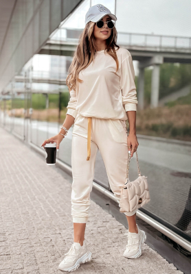 Velurová souprava Now You Know světle béžový