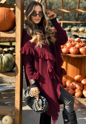 Dlouhý kardigan s třásněmi Forget My Name vínový