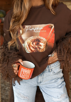 Tričko s potiskem Pumpkin Spice Latte čokoládový