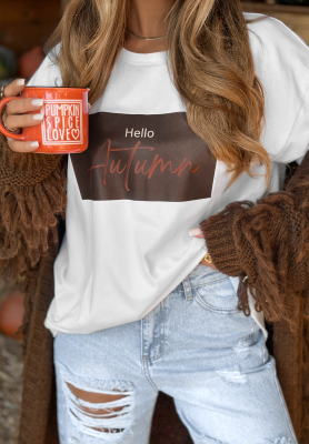 Tričko s potiskem Hello Autumn Bílá