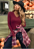 Prążkowana Halenka longsleeve Wrong Time vínová