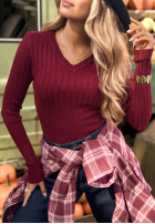 Prążkowana Halenka longsleeve Wrong Time vínová
