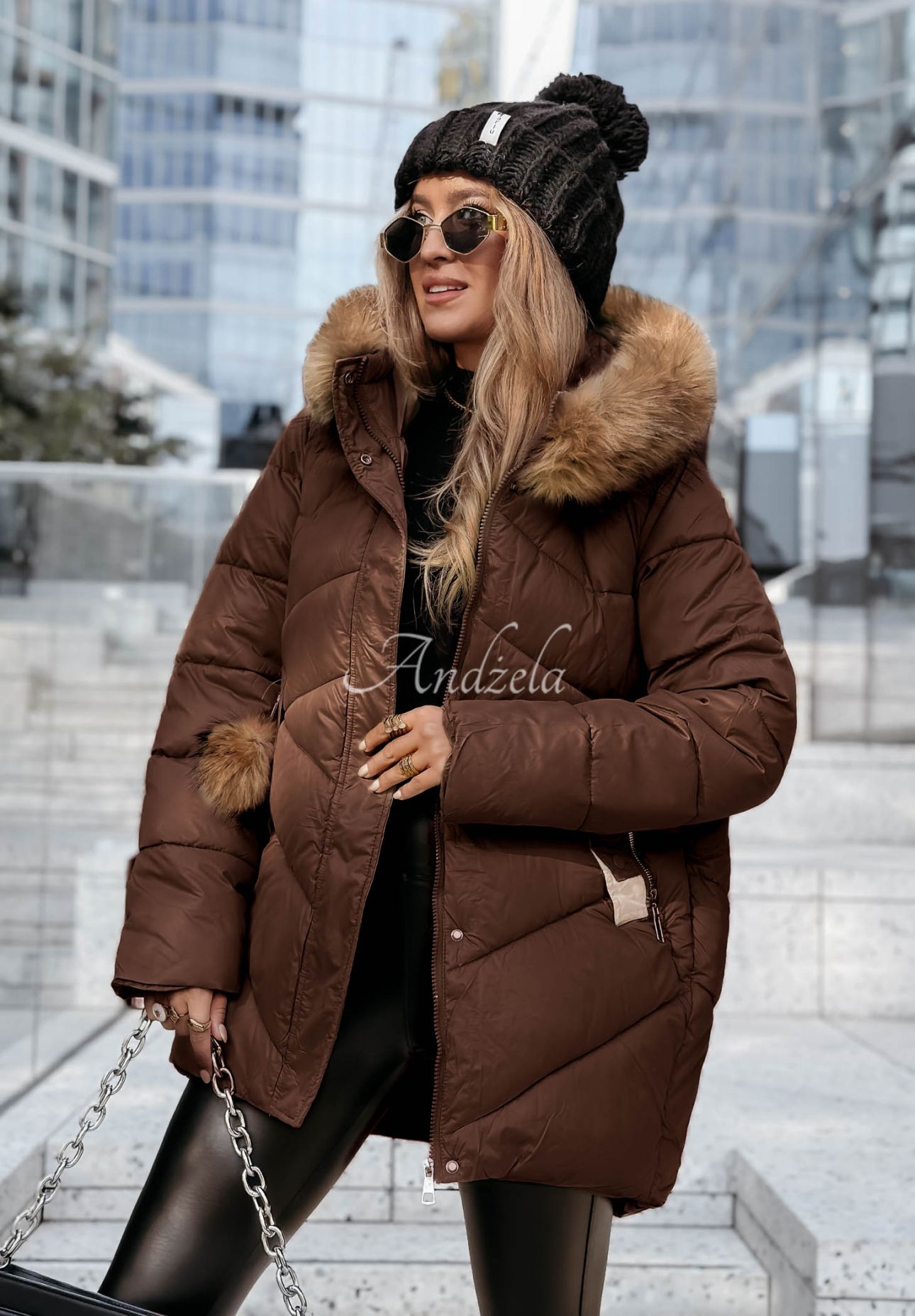 Prošívaná bunda s kožíškem Admiration In Winter čokoládová