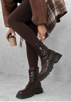 Skórzane Kotníkové Boty workery Golden Hours čokoládové