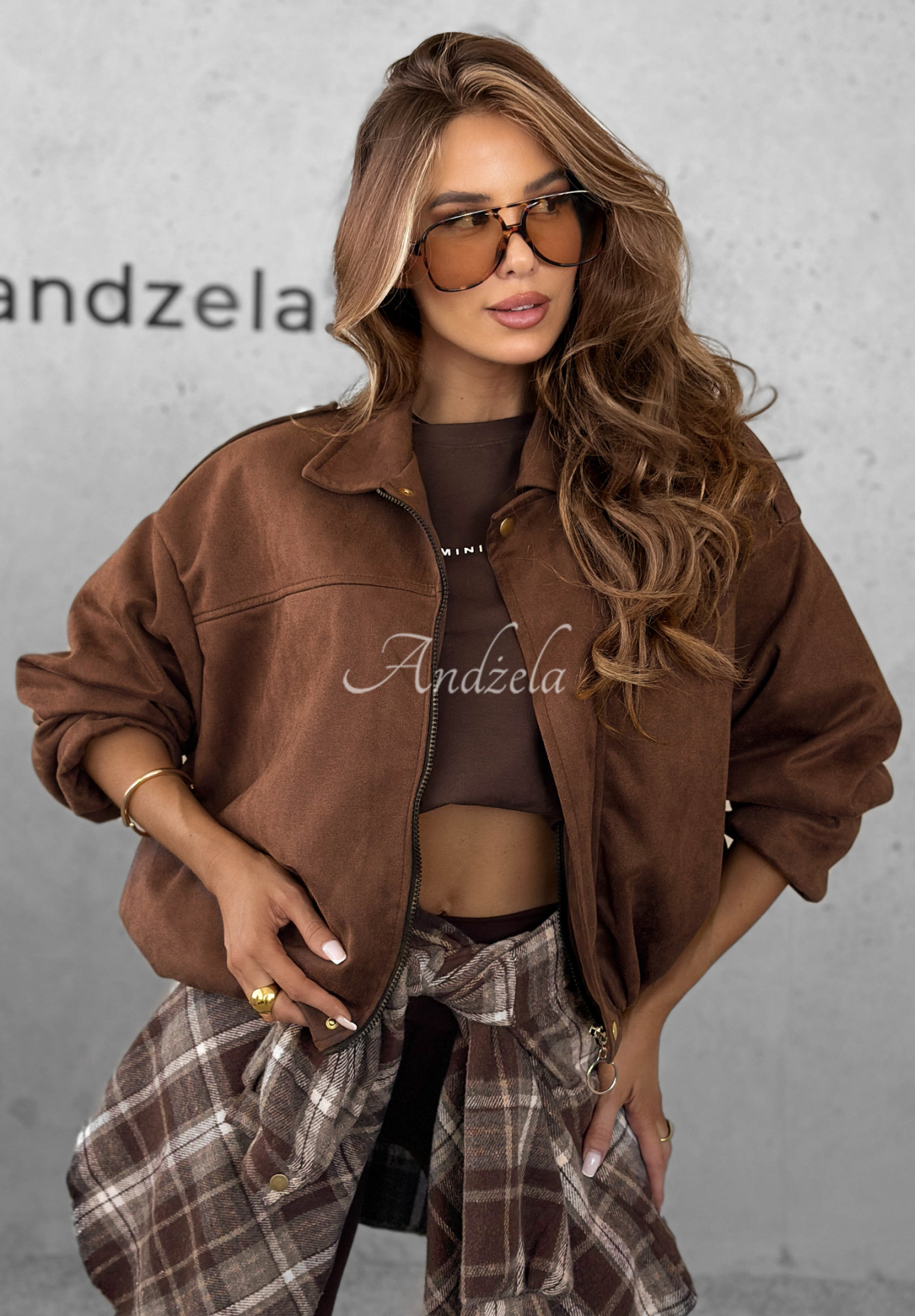 Semišová bunda bomberka Give Me Truth čokoládová