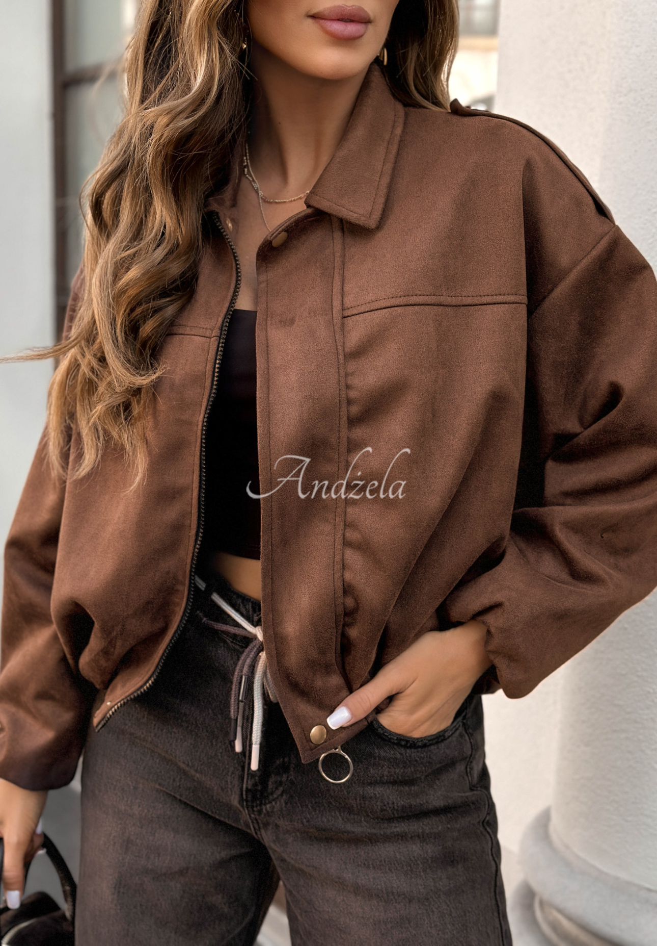 Semišová bunda bomberka Give Me Truth čokoládová