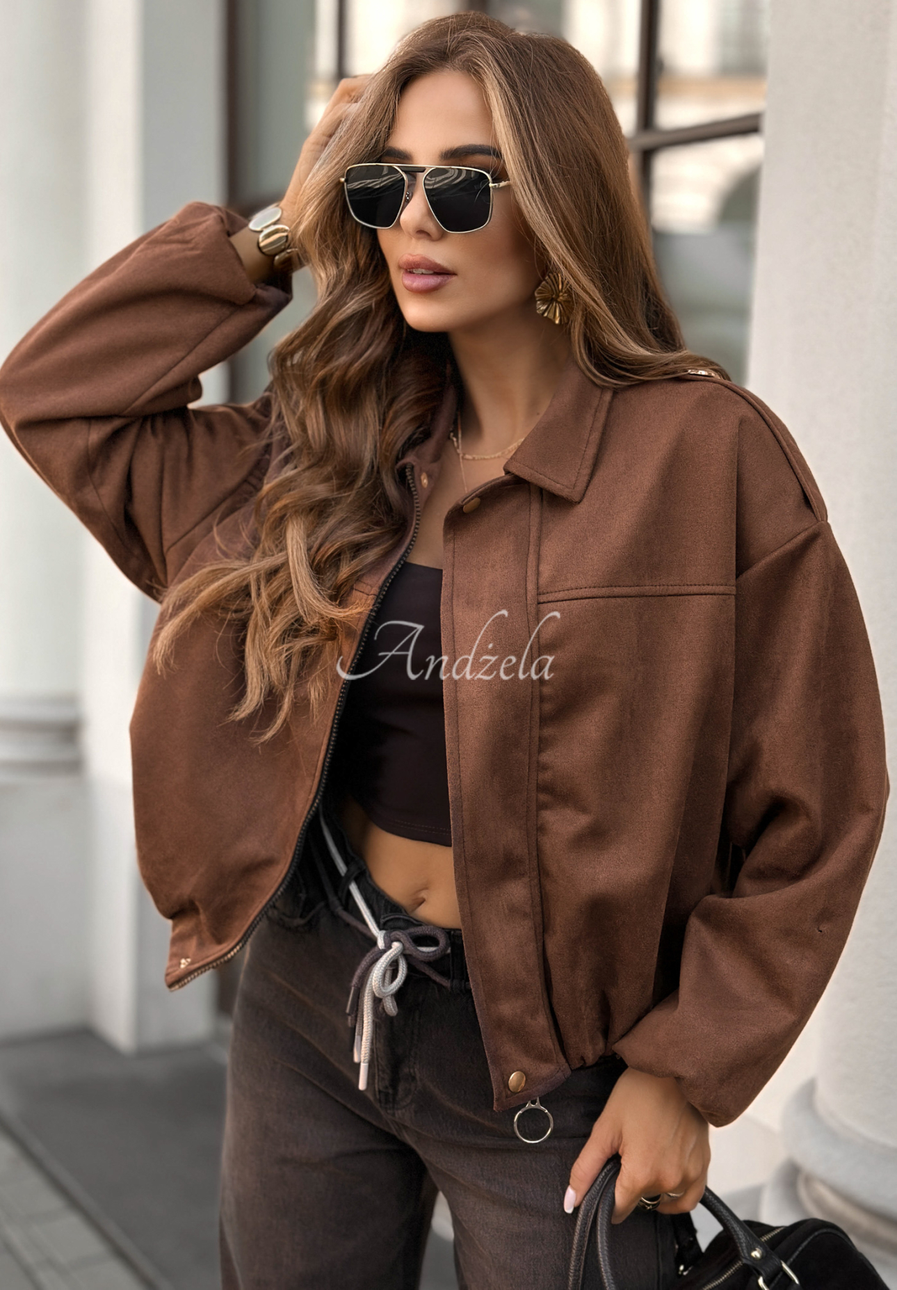 Semišová bunda bomberka Give Me Truth čokoládová