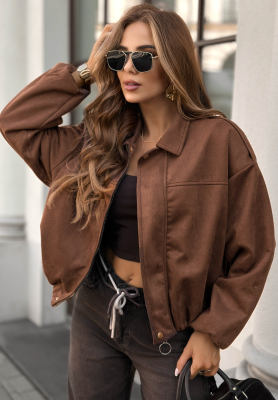 Semišová bunda bomberka Give Me Truth čokoládová