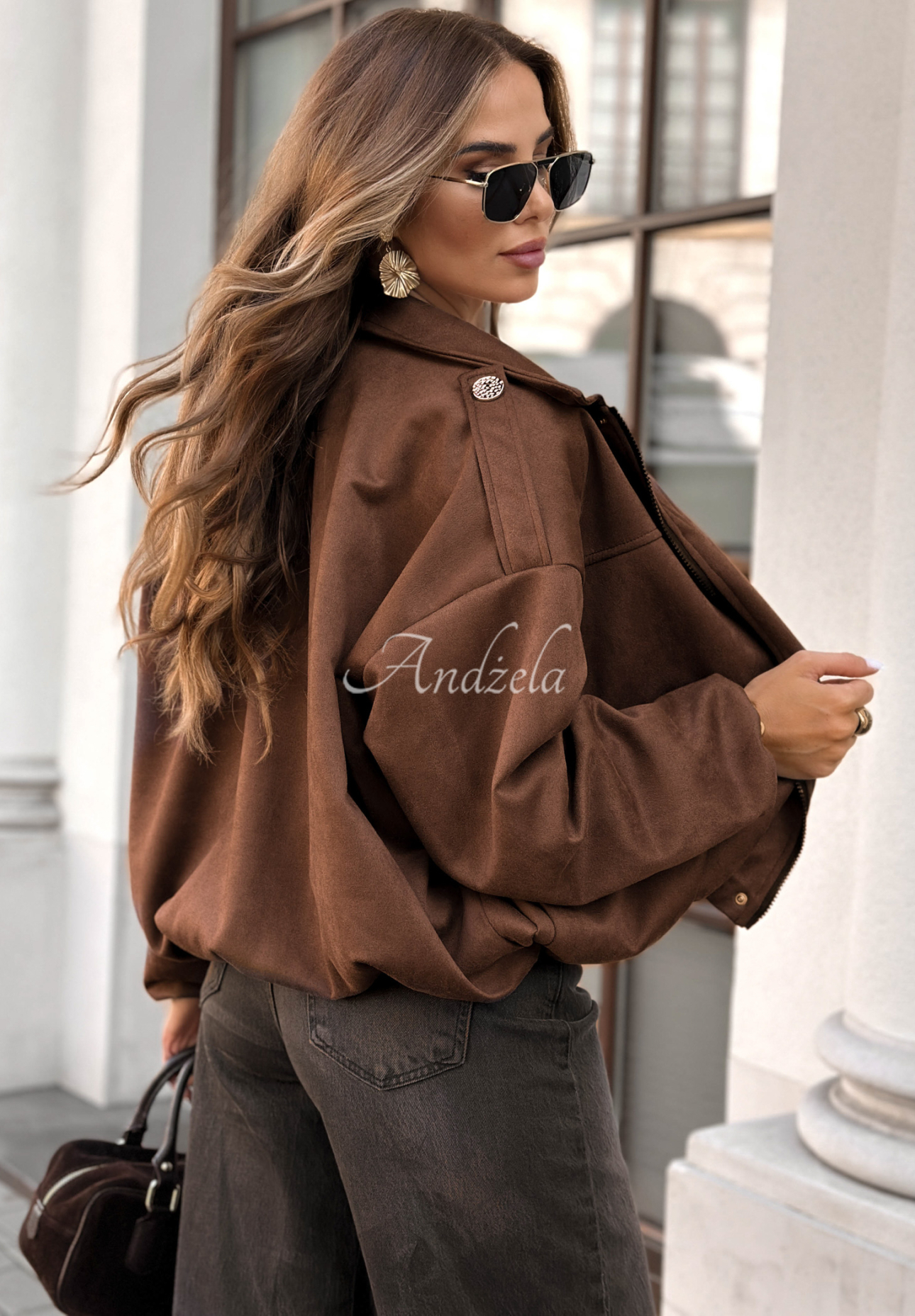 Semišová bunda bomberka Give Me Truth čokoládová