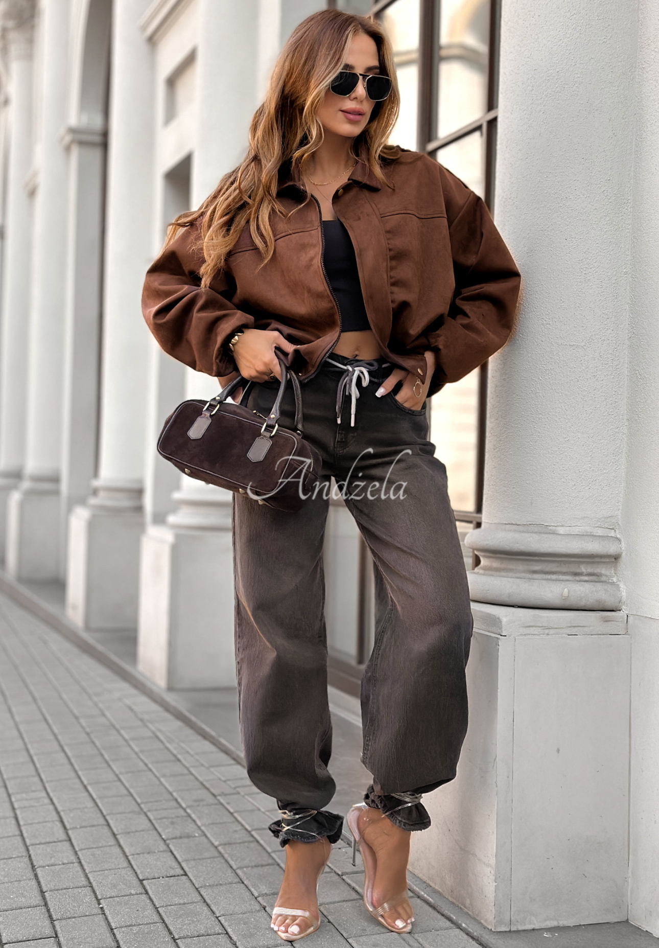 Semišová bunda bomberka Give Me Truth čokoládová