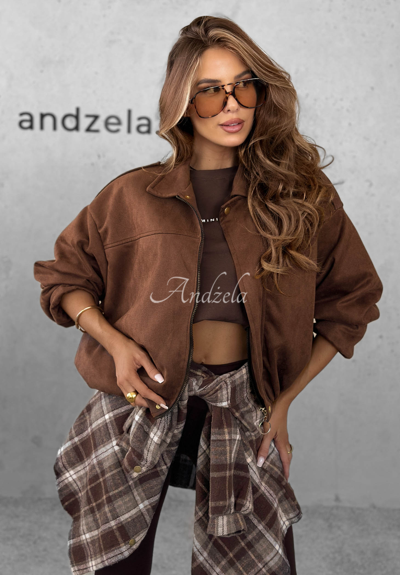 Semišová bunda bomberka Delete That čokoládová