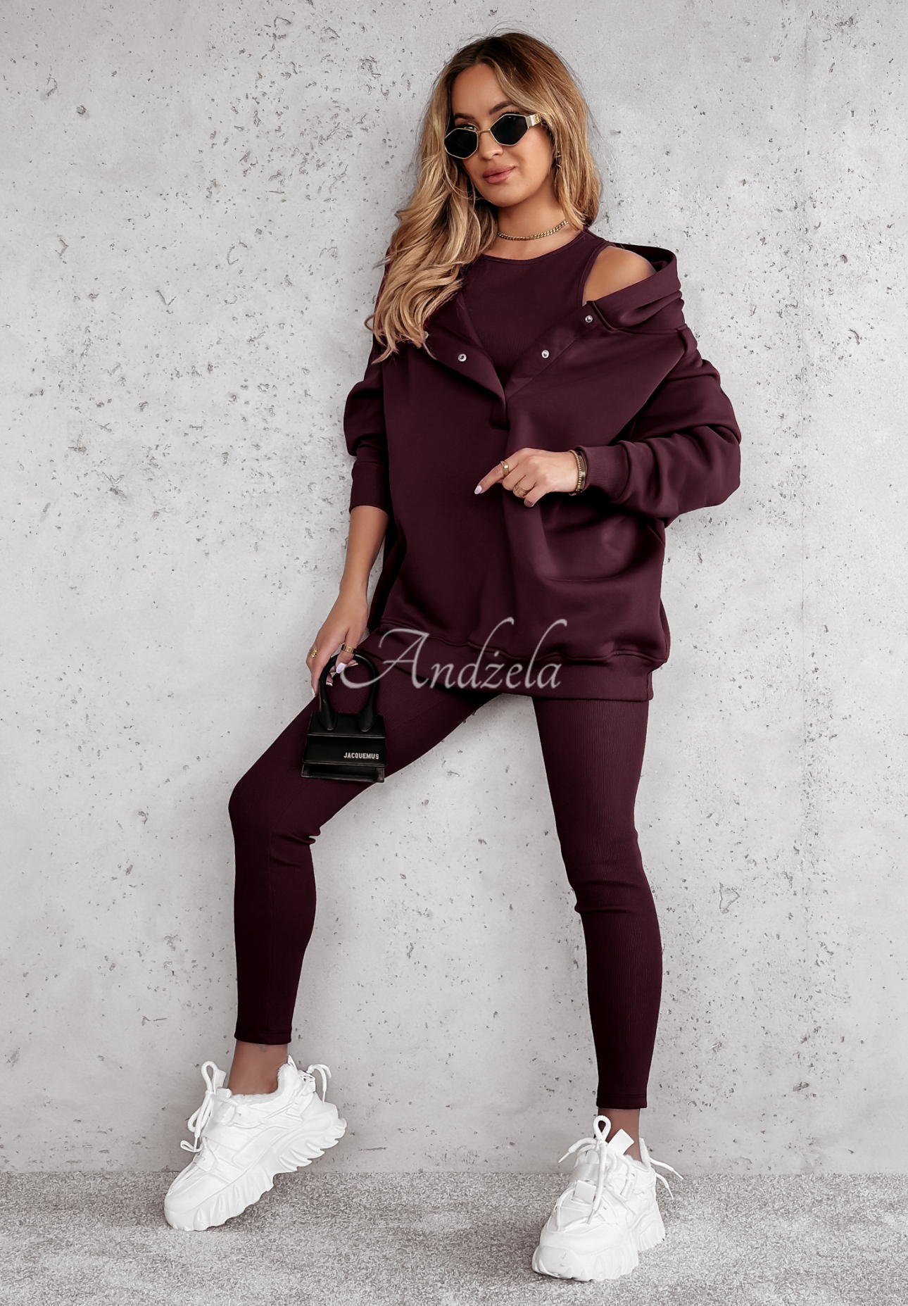 Souprava 3in1 legíny, Top a mikina Super Fit víno