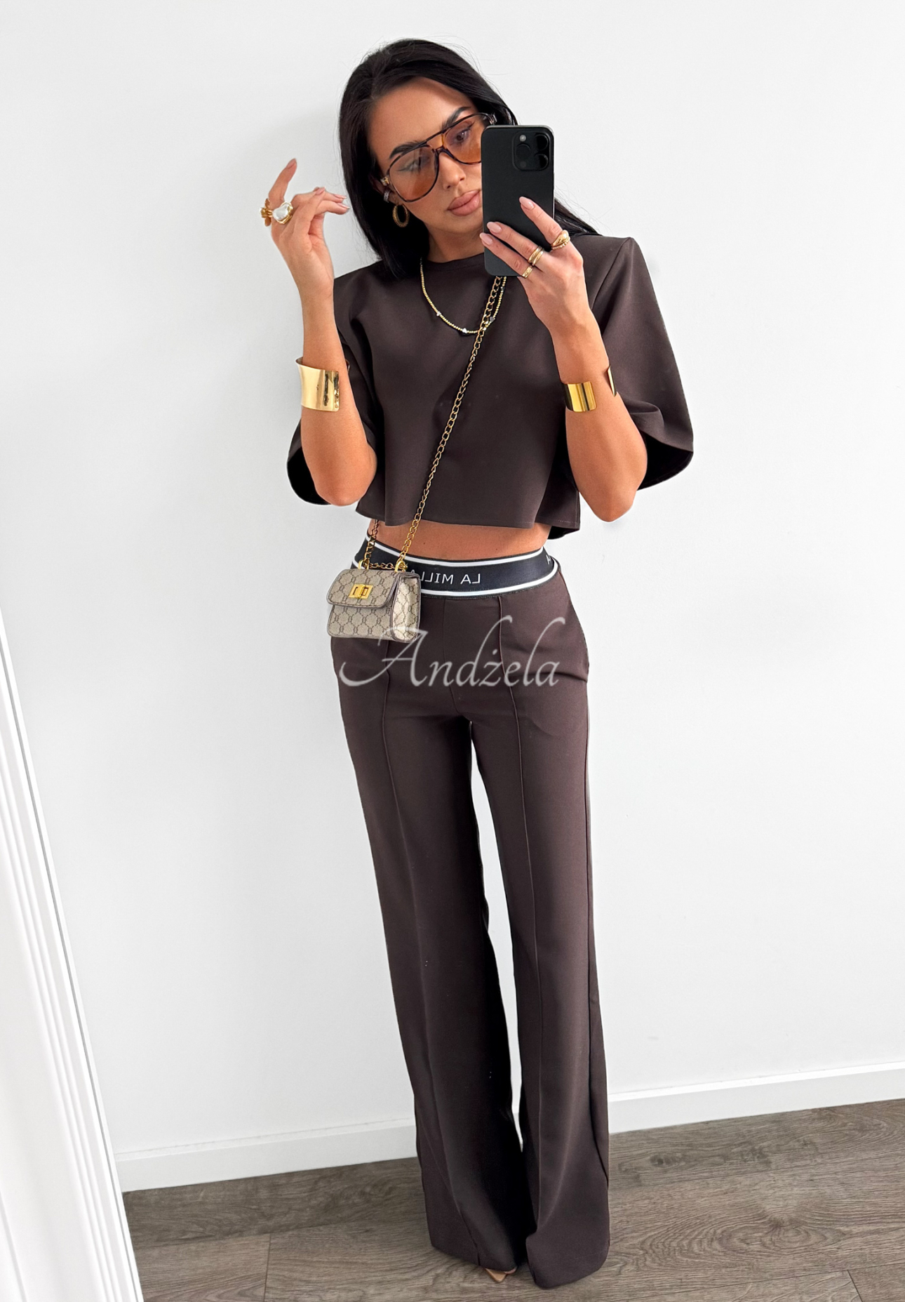Eleganckie Kalhoty wide leg La Milla Sunshine Elegance čokoládové