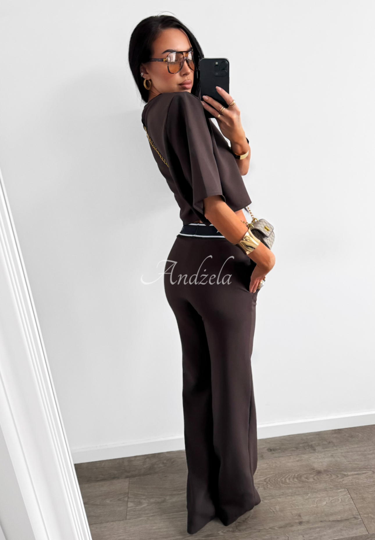 Eleganckie Kalhoty wide leg La Milla Sunshine Elegance čokoládové