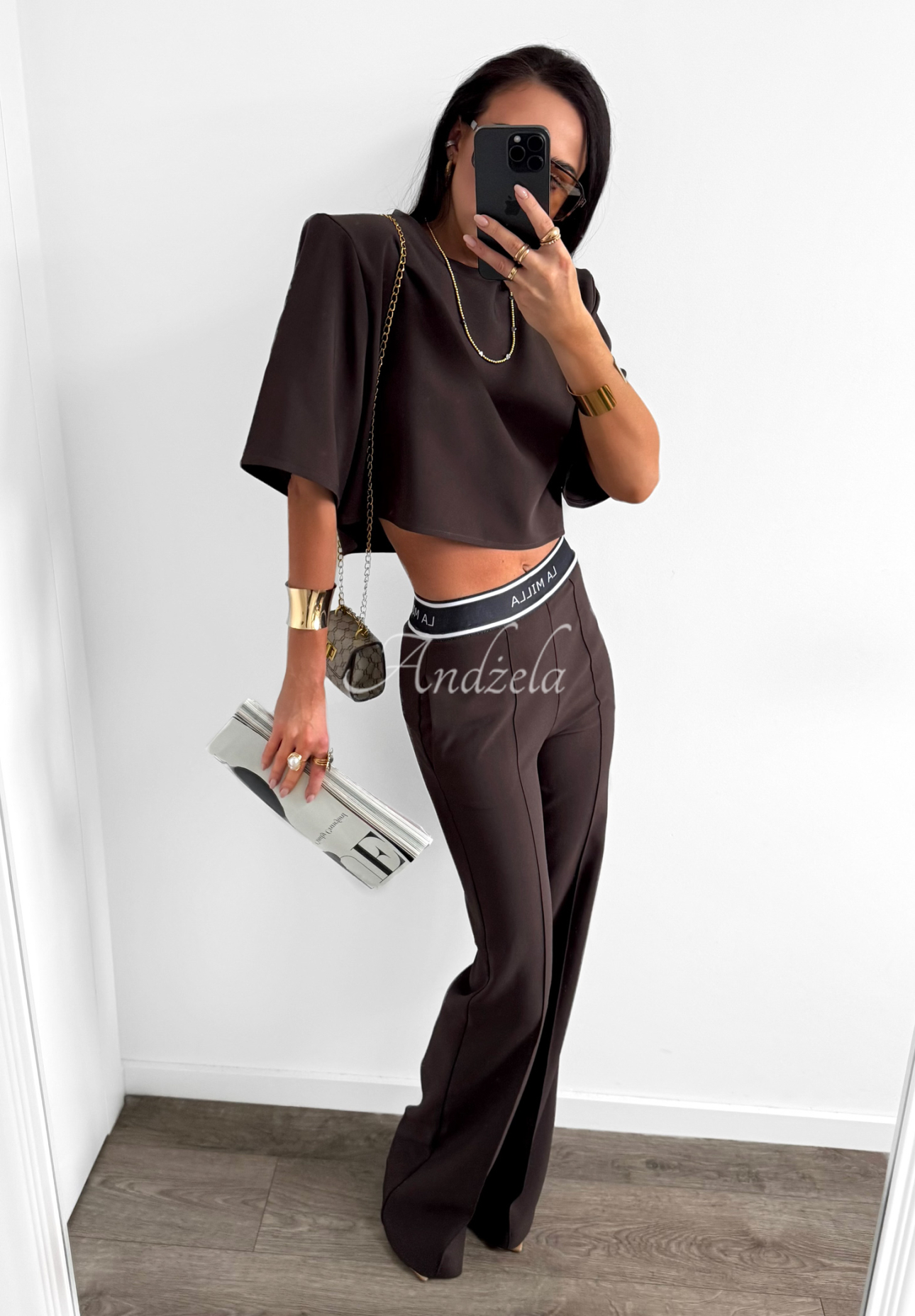 Eleganckie Kalhoty wide leg La Milla Sunshine Elegance čokoládové