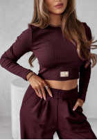 Souprava prążkowana Halenka i Kalhoty wide leg Don’t Stop wino