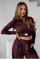 Souprava prążkowana Halenka i Kalhoty wide leg Don’t Stop wino