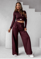 Souprava prążkowana Halenka i Kalhoty wide leg Don’t Stop wino