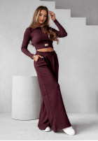 Souprava prążkowana Halenka i Kalhoty wide leg Don’t Stop wino