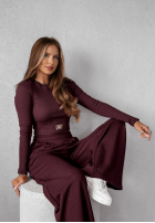 Souprava prążkowana Halenka i Kalhoty wide leg Don’t Stop wino