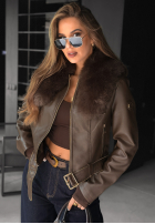 Skórzana Bunda z futerkiem Still Unread čokoládová