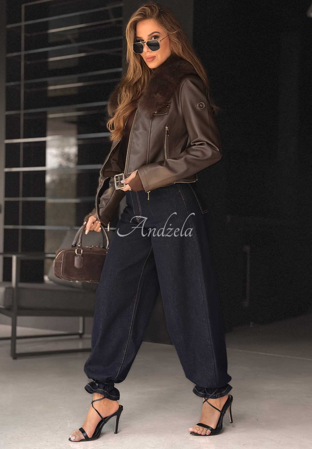 Kožený křivák s kožíškem Still Unread čokoládová