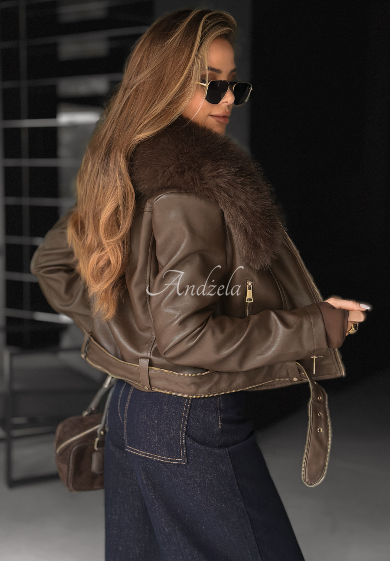 Kožený křivák s kožíškem Still Unread čokoládová