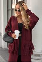 Dlouhý kardigan z frędzlami Find Her Glow vínový
