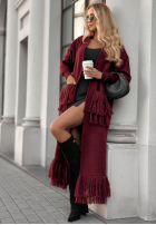 Dlouhý kardigan z frędzlami Find Her Glow vínový