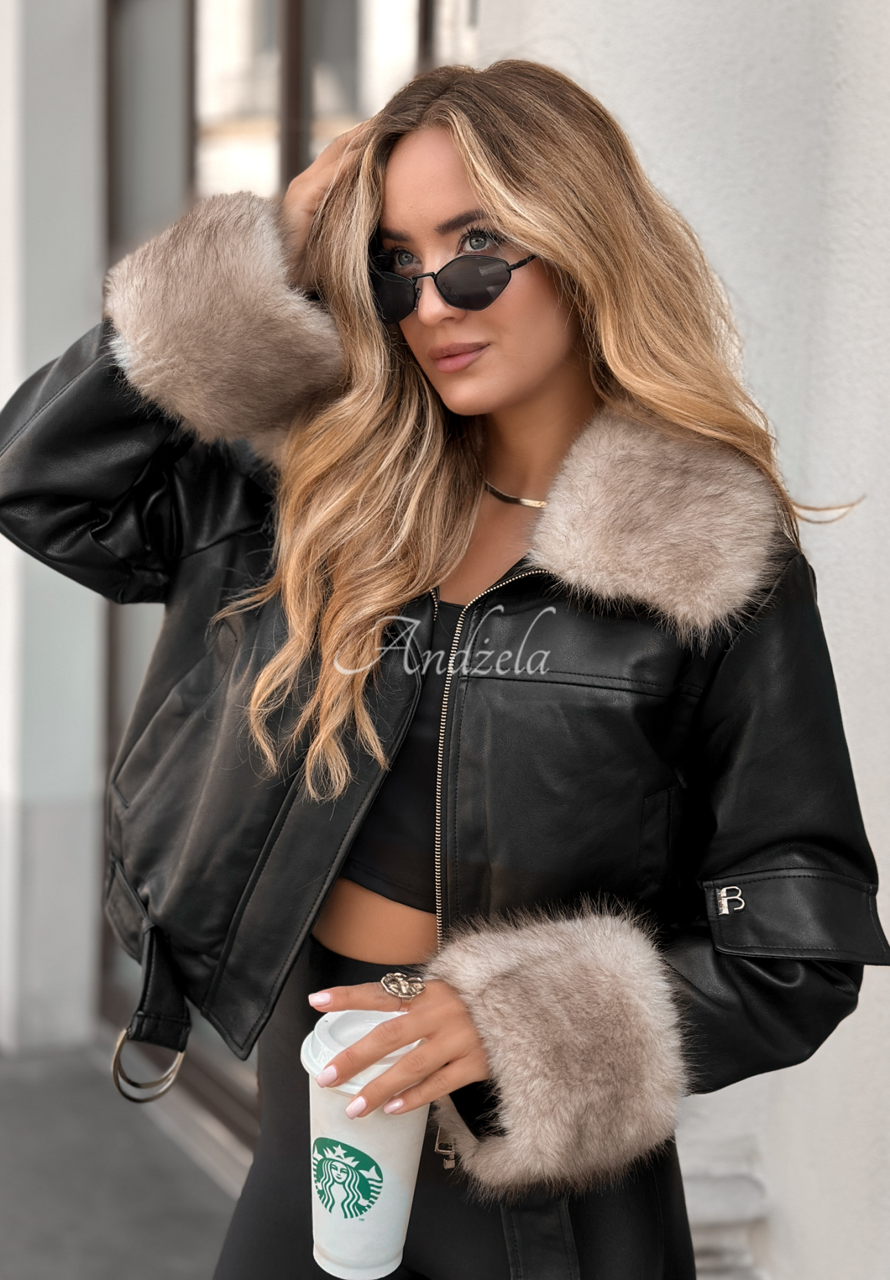 Kožený křivák s kožíškem Never Say Never černá